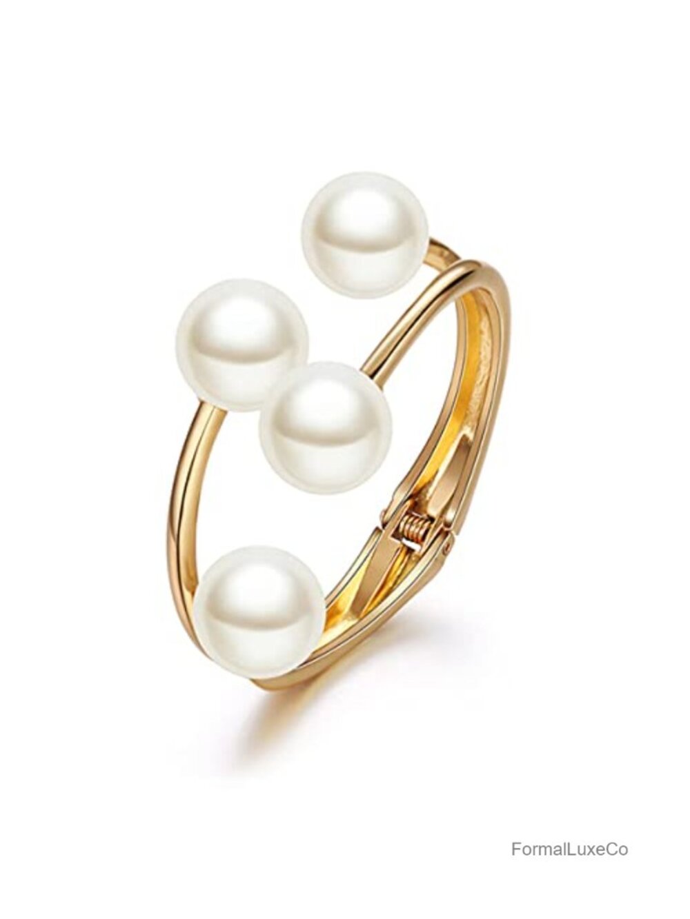 14K Plated Gold Big Pearl Clasp Cuff Bracelet Asymmetric Broadside Ball Bangle